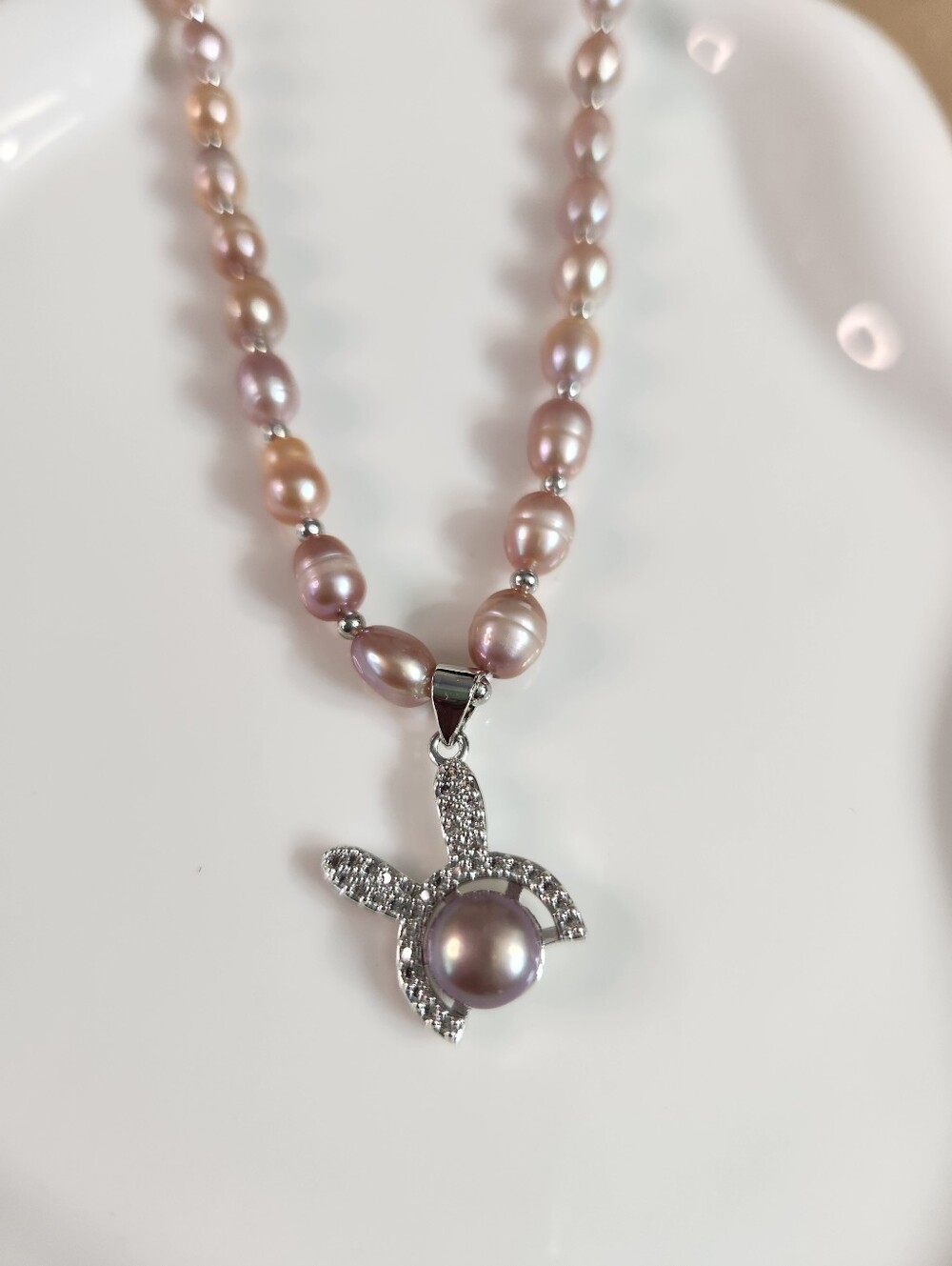 Silver Plated Freshwater Pearl Bunny Necklace